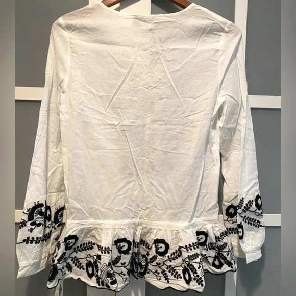 Scully Women’s Boho Western Embroidered Cotton Ruffle‎ Blouse White Black S EUC - Picture 10 of 13
